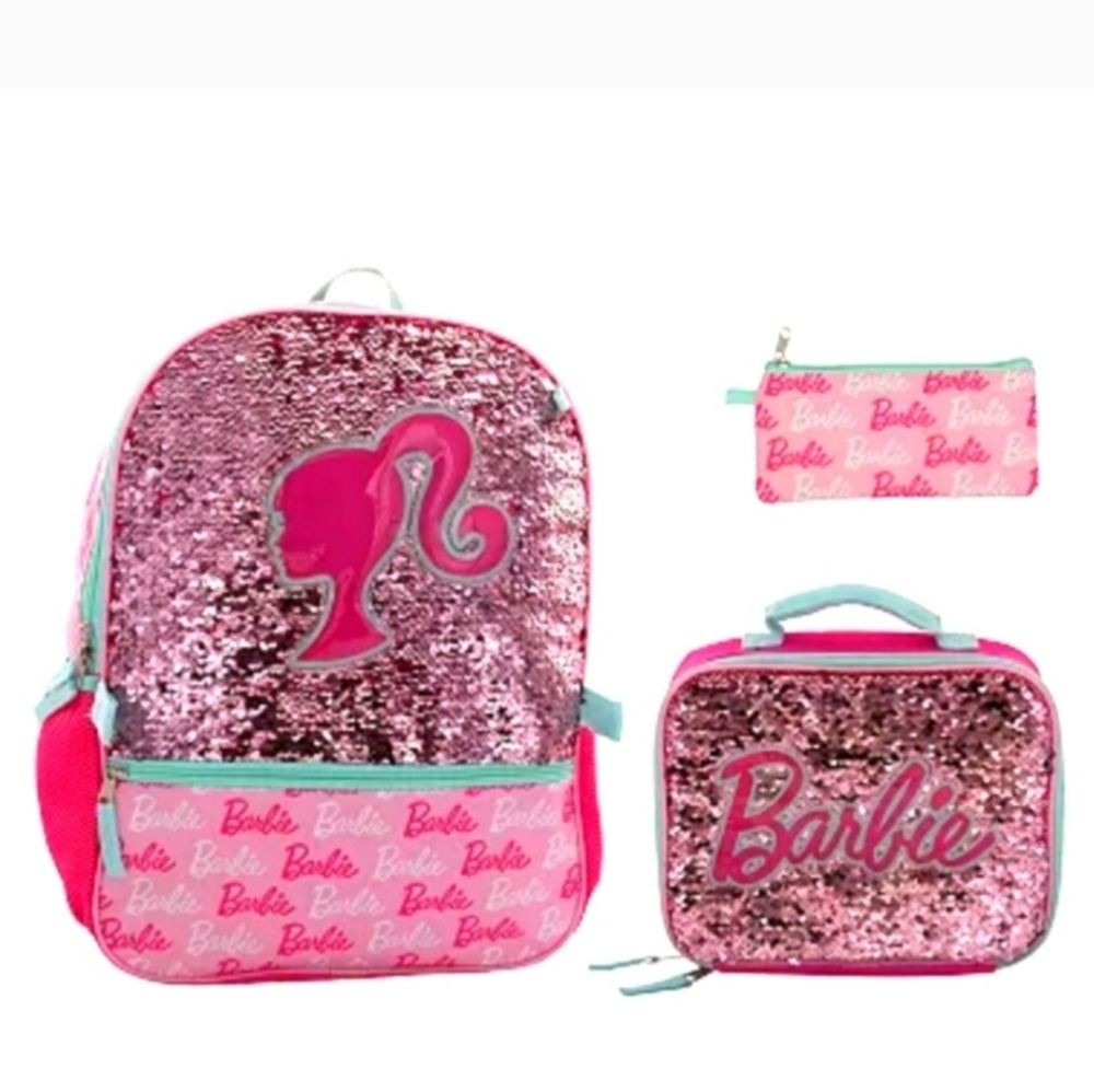 Barbie Backpack Sequin Top Lunch Box Purse Set